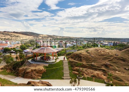 Quy Nhon City, Binh Dinh Province, Vietnam - August 28, 2016: panorama of Eo Gio beach in the city of Qui Nhon is a favorite tourist destination of many tourists