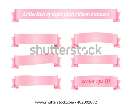 Set of light pink ribbon banners. Vector illustration.