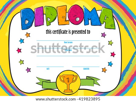 Template Child Certificate Be Awarded Kindergarten Stock Vector ...