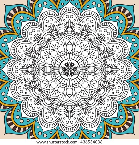 Groovy Psychedelic Rainbow Henna Mandala Flower Stock ...