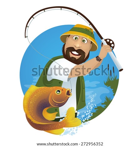 A happy fisherman catches fish from the lake.