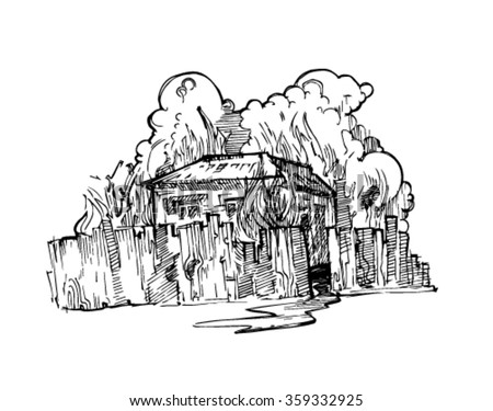 Sketch House Fire Burning House Stock Vector 359332925 - Shutterstock