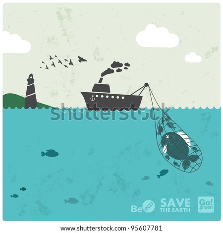 fishing industry background - eco balance "don't take too much"