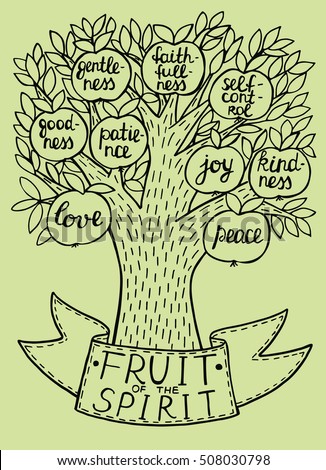 Biblical Illustration Fruit Spirit Handdrawn Tree Stock Illustration ...