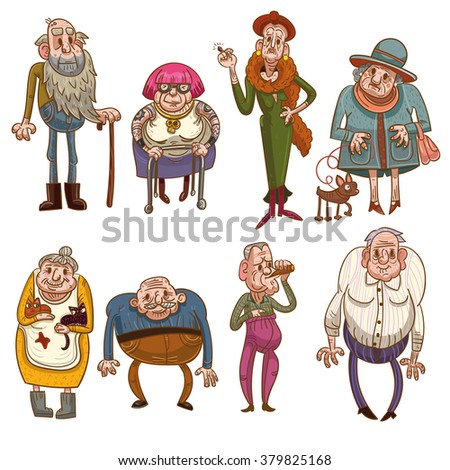 Funny Old People Eight Cartoon Characters Stock Vector 379825168 ...