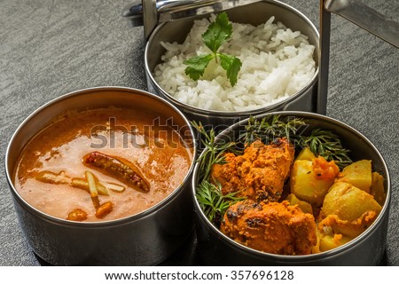 Typical Indian curry lunch