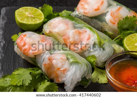 Salad spring roll of Asian wind prawns