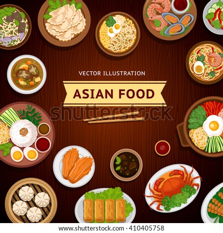 Asian Food Traditional National Dishes On Stock Vector 