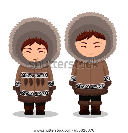 Eskimos National Clothes Man Woman Traditional Stock Vector 655828378 ...