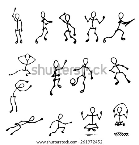 Stick Human Figures Action Set Stock Vector 261972452 - Shutterstock