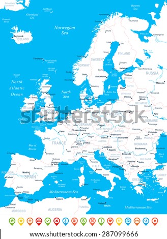 European Map All Europe Countries Name Stock Vector 79064353 - Shutterstock