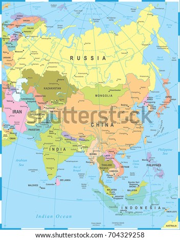 asia map detailed vector illustration