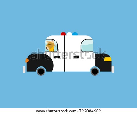 Christmas deer in police car. Festive arrest. Disturbance of calm. Santa animal is criminal. Vector illustration