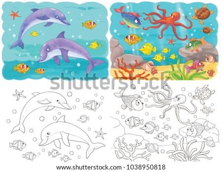 Set Cute Sea Animals Ocean Coloring Stock Illustration 1038950818 ... Set Cute Sea Animals Ocean Coloring Stock Illustration 1038950818 ...