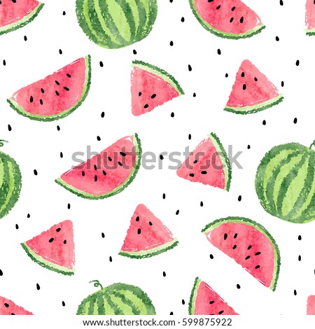Watercolor watermelons pattern. Seamless vector background.
