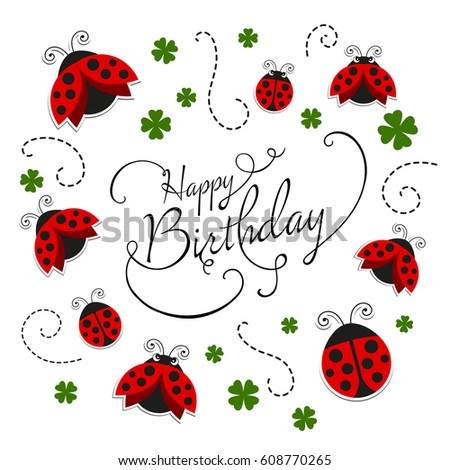 Vector Illustration Happy Birthday Greeting Card Stock Vector 608770265 ...