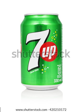 Kragujevac, Serbia - April 25, 2016: 7 UP can on white background. This refreshment drink produce Pepsi company.