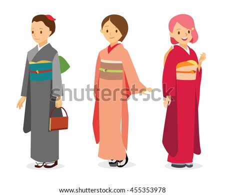 Vector Cartoon Illustration Women Japanese Traditional Stock Vector ...