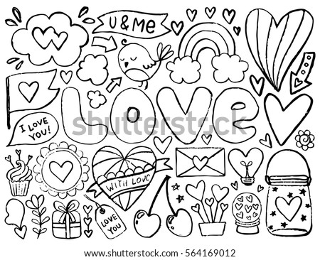 Doodles Cute Elements Black Vector Items Stock Vector 559947679 ...