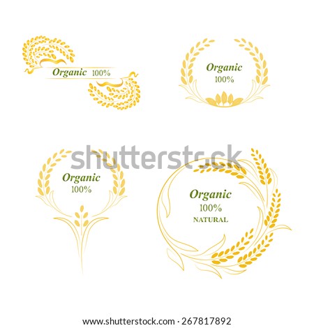 Rice logo, symbol, grain organic natural product, concept vector illustration