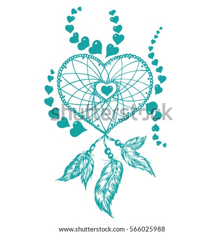 Download Dreamcatcher Shape Heart Feather Handdrawn Valentines ...