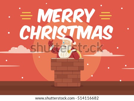 Christmas Greeting Card Background with Santa Clause in Chimney