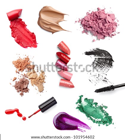 collection of  various make up accessories on white background. each one is shot separately