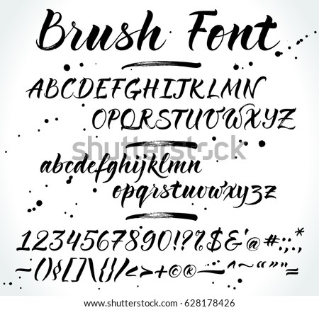 stock vector brush lettering vector alphabet with numbers and punctuation modern calligraphy handwritten 628178426