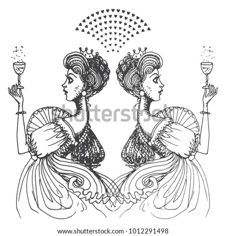 Vector Hand Drawn Women With Crown Of Princess Isolated On A White Background Black And