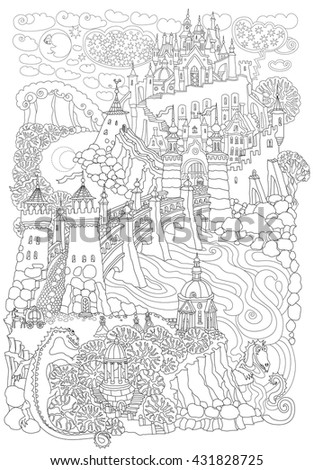 Download Fantasy Landscape Fairy Tale Castle On Stock Vector 431828725 - Shutterstock