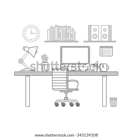 Vector Modern Work Space Black White Stock Vector 343139108 - Shutterstock