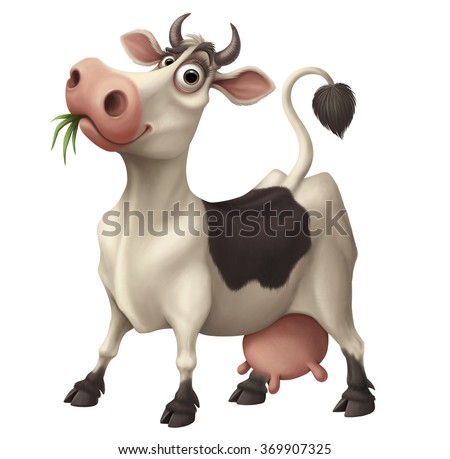 Happy Funny Cartoon Cow Chewing Grass Stock Illustration 369907325  Shutterstock