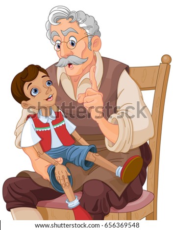 Mister Geppetto teaches Pinocchio doll