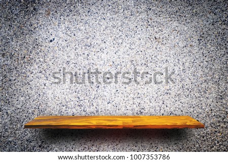 Empty Wooden Display Shelf On Small Rock Surface Background Empty Wooden Display Shelf On Small Rock Surface Background