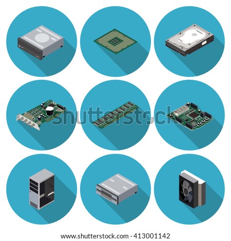 flat icons computer components in vector format eps10