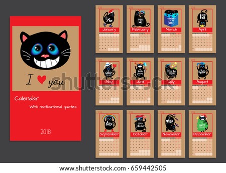  Calendar  Planner Funny  Cats 2019 Year Stock Vector 