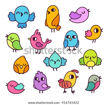 Vector Set Cute Birds Stock Vector 104136488 - Shutterstock