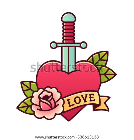 traditional heart dagger tattoo rose ribbon stock vector 538615138 traditional heart dagger tattoo rose ribbon stock vector 538615138