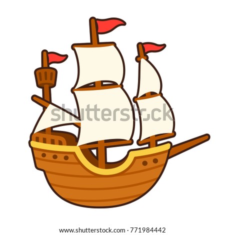 Old Cartoon Ship Drawing White Sails Stock Illustration ...