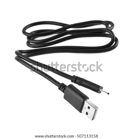 Black Cable Isolated On White Background Stock Photo 507113158