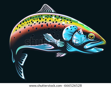 Realistic Draw Rainbow Trout Jumping Out Stock Vector 666526528 