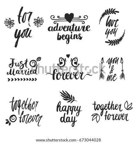 Set Hand Written Wedding Phrases Words Stock Vector ...