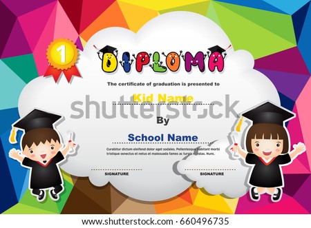 kids diploma certificate polygonal style lovely stock vector