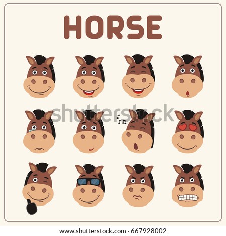 Emoticons Set Face Horse Cartoon Style Stock Vector 667928002 ...