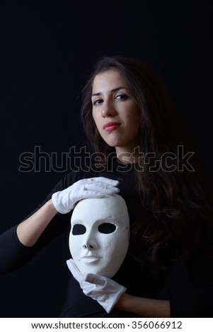 Plus Size Open Bust Lingerie Girl Holding Mask