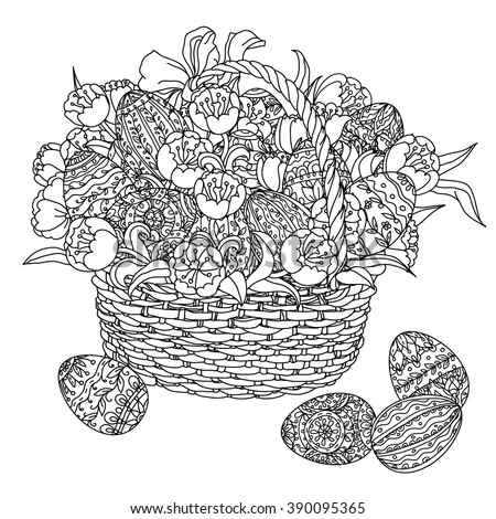 Download Easter Eggs Tulips Wicker Basket Zentangle Stock Vector ...