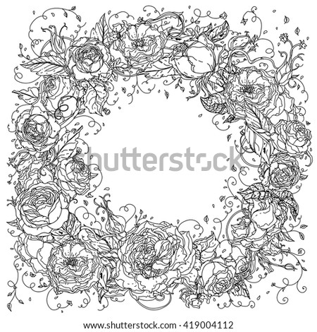 What Is Zen Design uncolored frame roses zen art style stock vector 422177920 What Is Zen Design uncolored frame roses zen art style stock vector 422177920