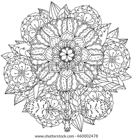 Contoured Mandala Shape Flowers Adult Coloring Stock Vector ... Contoured Mandala Shape Flowers Adult Coloring Stock Vector ...