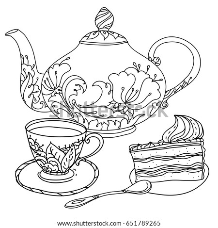 Download Set Cake Tea Pot Sweets Doodle Stock Vector 651789265 - Shutterstock