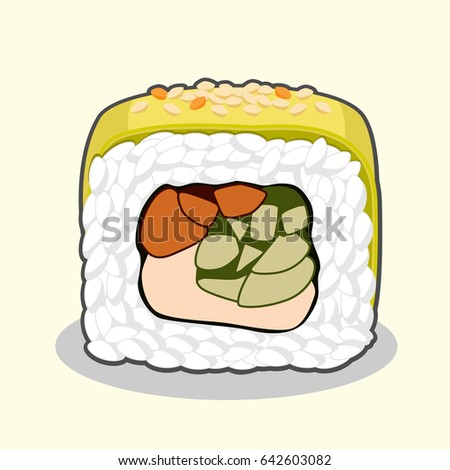 Futomaki Sushi Roll Containing Salmon Meat Stock Vector 246222409 ...